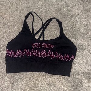 Kill Crew Black Sports Bra with Pink Flame Accents